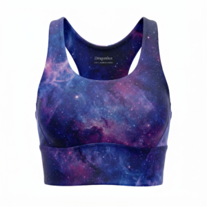 Dragonlux Athletics Women's Galaxy Space Print Racerback Sports Bra - Purple/Blue