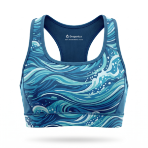Dragonlux Women's Ocean Wave Print Racerback Sports Bra - Blue