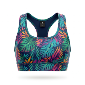 Dragonlux Women's Tropical Leaf Print Racerback Sports Bra - Navy/Multicolor