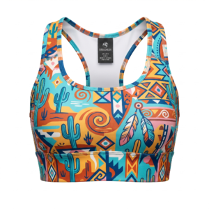 Dragonlux Women's Southwestern Desert Print Racerback Sports Bra - Orange/Teal