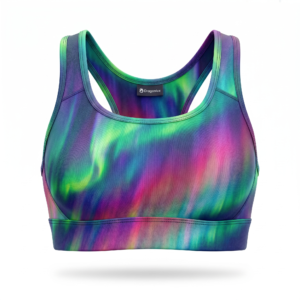Dragonlux Women's Aurora Borealis Print Racerback Sports Bra - Purple/Green Multicolor